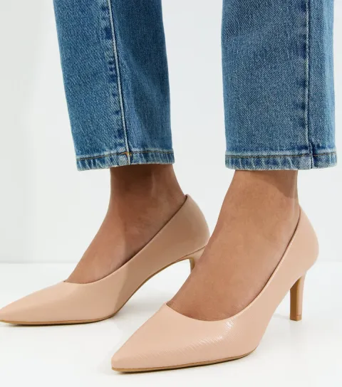Light Pink Faux Leather Lizard Embossed Heeled Court Shoes Vegan