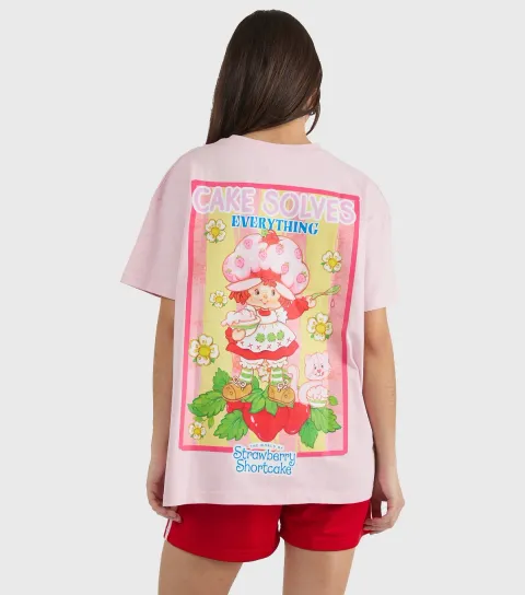 Bright Pink Strawberry Shortcake Printed T-Shirt