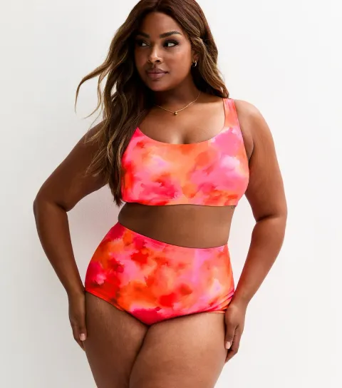 Plus Size Pink Floral Print High Waisted Bikini Bottoms Curves