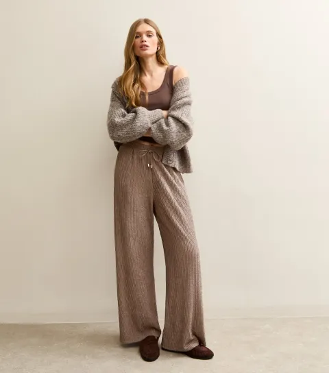 Mink Crinkled Drawstring Wide Leg Trousers