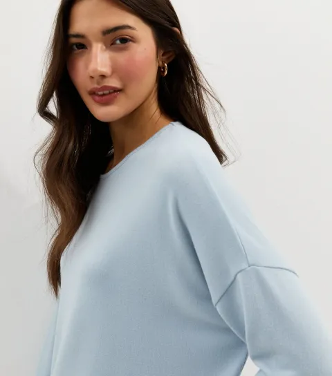 Blue Soft Touch Slouchy Cropped Sleeve T-Shirt