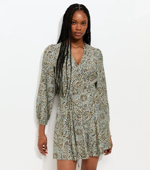 Blue Paisley Print Godet Skirt Mini Dress