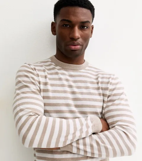 Stone Striped Knit Crew Neck Jumper