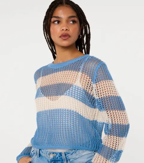 Blue Striped Crochet Jumper