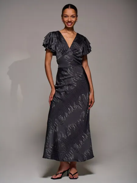 Jolie Moi Ruffle Satin Maxi Dress