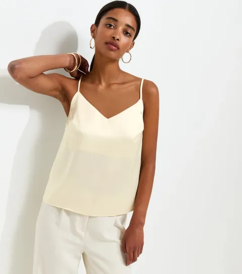 Cream Satin V-Neck Cami Top