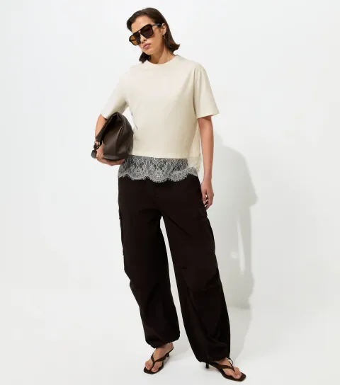 White Lace Hem Boxy T-Shirt