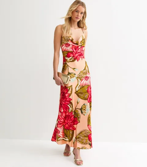 Tall Orange Lotus Print Midi Dress