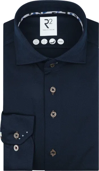 R2 Shirt Technical Knitted Dobby Navy Blue Dark Blue size 38