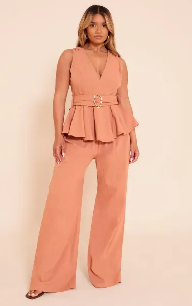 Shape Rust Linen Highwaisted Wide Leg Trousers