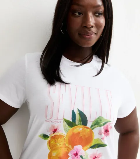 Plus Size White Seville Orange Print Relaxed T-Shirt Curves