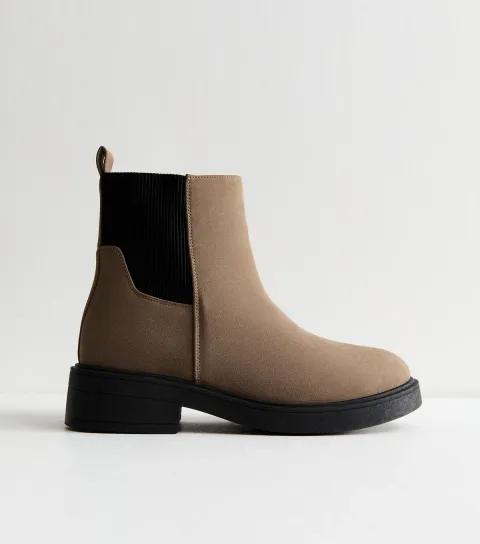 Wide Fit Light Brown Faux Suede Chunky Sole Chelsea Ankle Boots Vegan