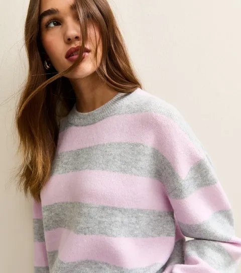 Light Grey Striped Midweight Jumper
