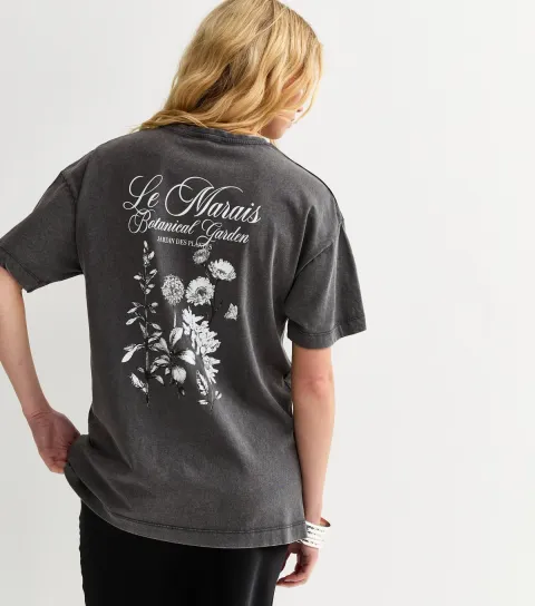 Dark Grey Botanical Garden Graphic T-Shirt