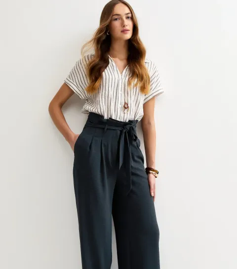 Tall Black Paperbag Waist Wide Leg Trousers