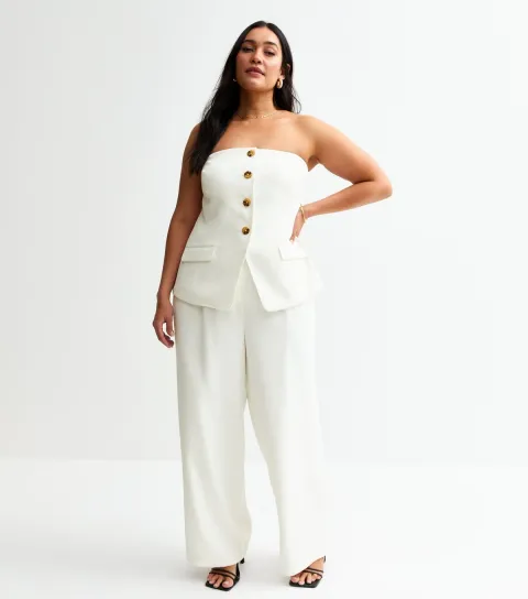 Plus Size White Wide Leg Tailored Trousers Curves
