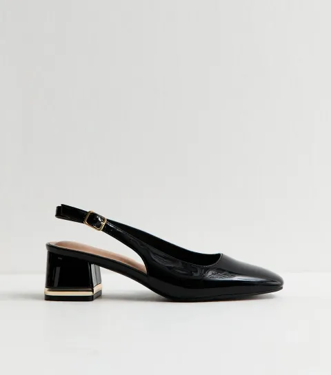 Black Patent Faux Leather Slingback Pumps Vegan