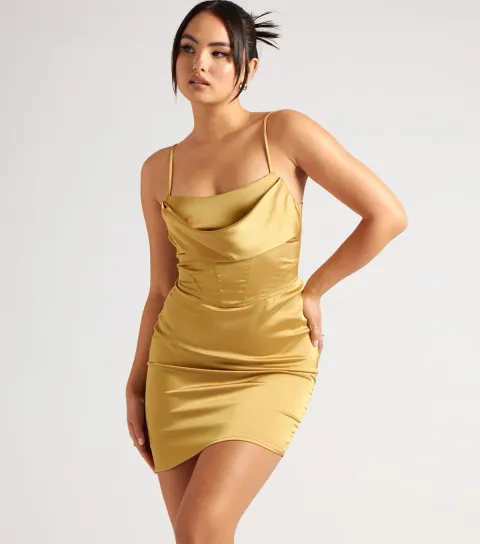 Olive Satin Corset Mini Dress