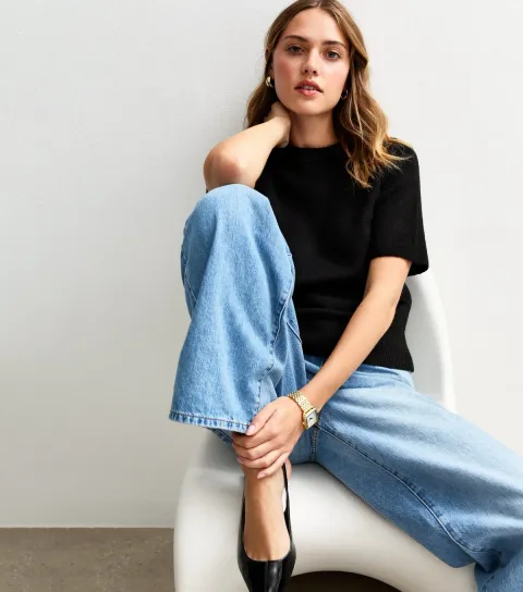 Black Short Sleeve Midweight Knit T-Shirt