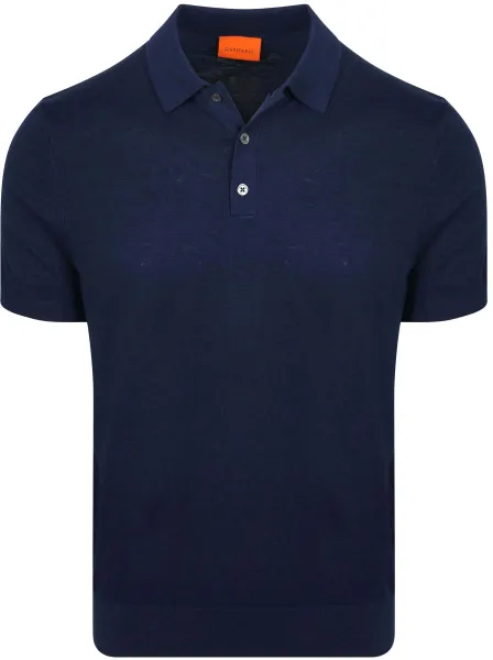 Suitable Knitted Polo Shirt Cotton Linen Navy Blue Dark Blue maat L