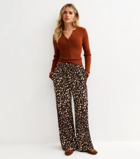 Petite Brown Speckled Wide Leg Trousers
