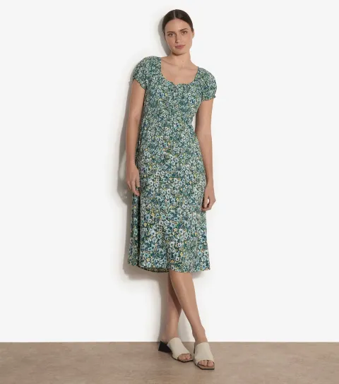 Blue Floral Milkmaid Midi Dress