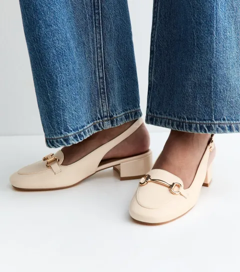 Off White Faux Leather Slingback Loafer Pumps Vegan