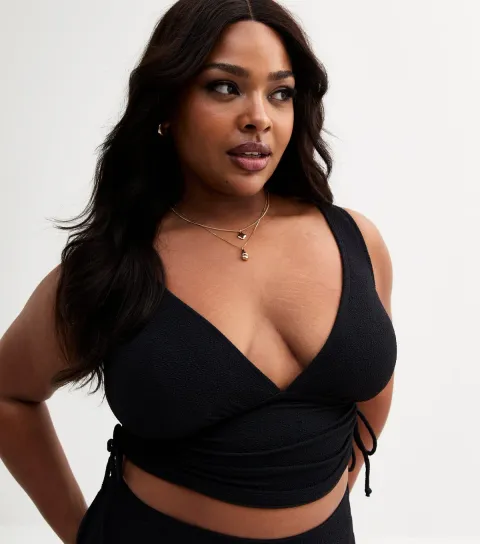 Plus Size Black Textured Adjustable Tankini Curves
