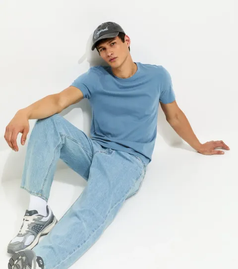 Bright Blue Regular Crew Neck Jersey T-Shirt