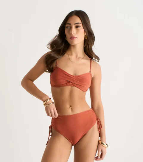 Rust Metallic Ruched Bikini Bottoms