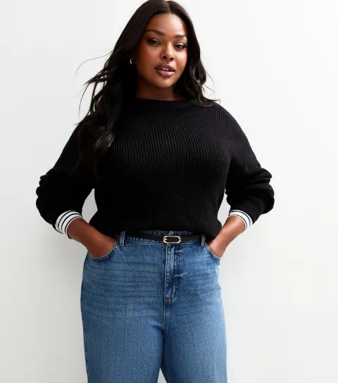 Plus Size Black Ribbed Knit Jumper Curves
