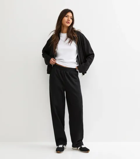 Black Tapered Wide Leg Joggers