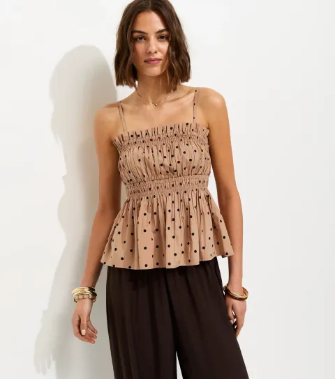 Brown Spot Print Square Neck Cami Top