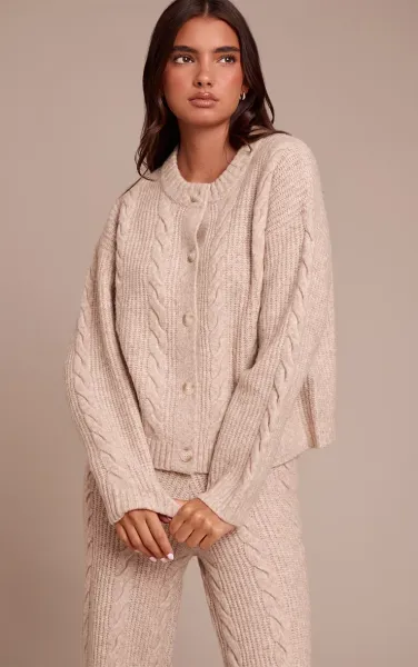 Stone Cable Knit Button Through Cardigan