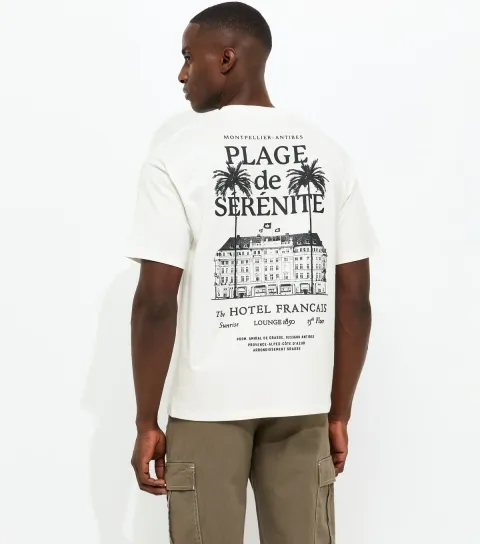Off White Oversized Plage de Serenite Print T-Shirt