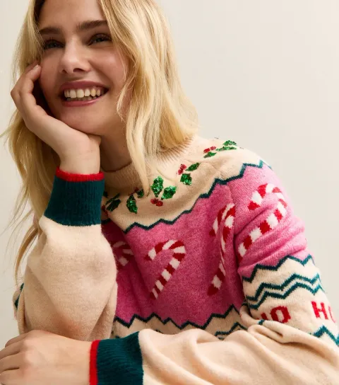 Oatmeal Candy Cane Christmas Jumper