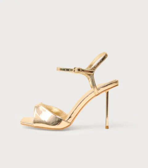 Gold Vain Faux Leather Barely There Pencil Stiletto Sandals