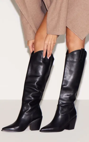 Black Mid Calf Western Boots