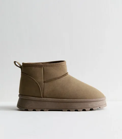 Light Brown Faux Suede Lined Ankle Boots Vegan
