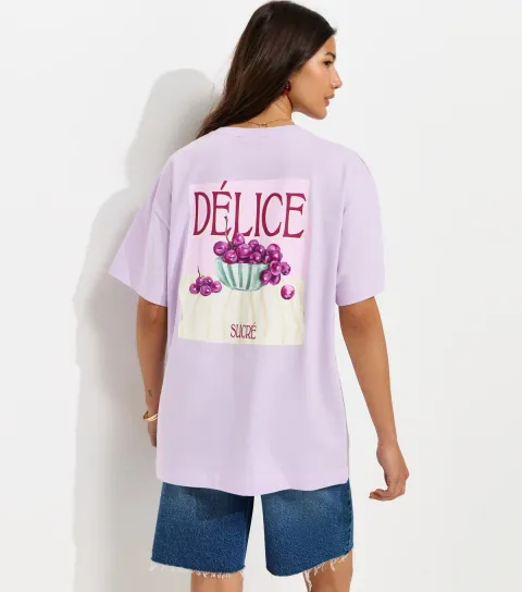 Lilac Cotton Délice Print Oversized T-Shirt