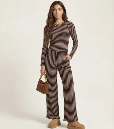 Brown Striped Long Sleeve Top