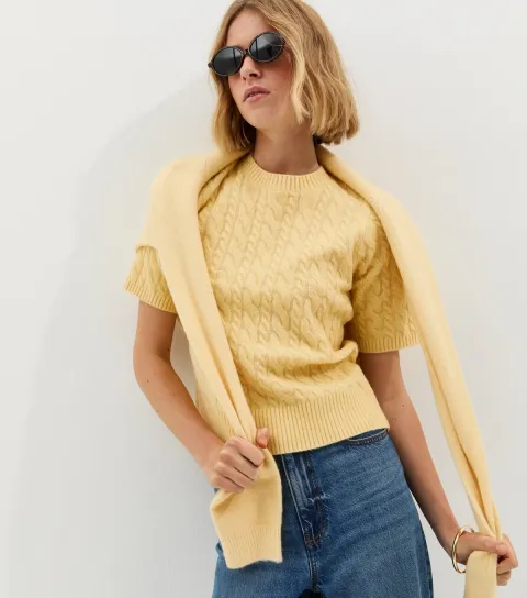 Light Yellow Cable Knit Top