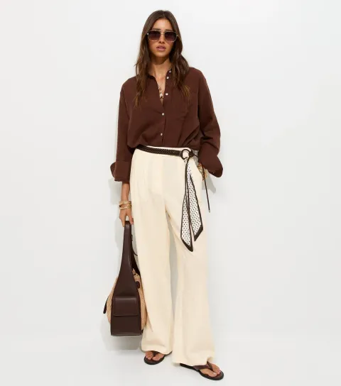 White Linen Rich Tailored Trousers