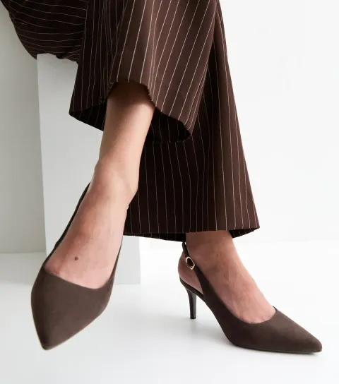 Dark Brown Faux Suede Slingback Pumps Vegan