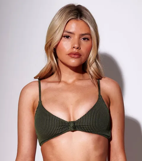 Khaki Knot Front Bikini Top