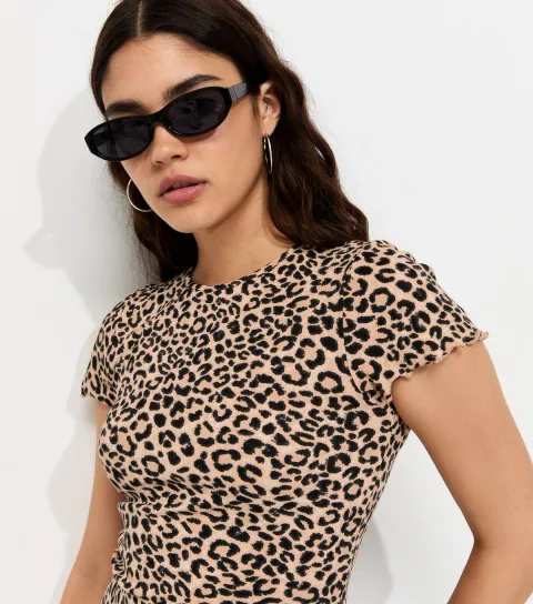 Brown Cotton Rich Leopard Print Babylock Baby Tee T-Shirt