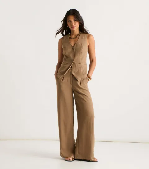 Camel Wide Leg Trousers