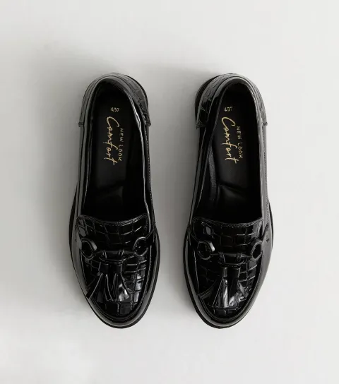 Black Croc Effect Faux Leather Loafers Vegan