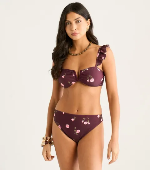 Brown Floral Print Bikini Bottoms