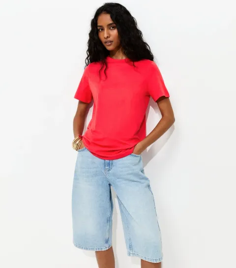 Bright Red Cotton Crew Neck T-Shirt